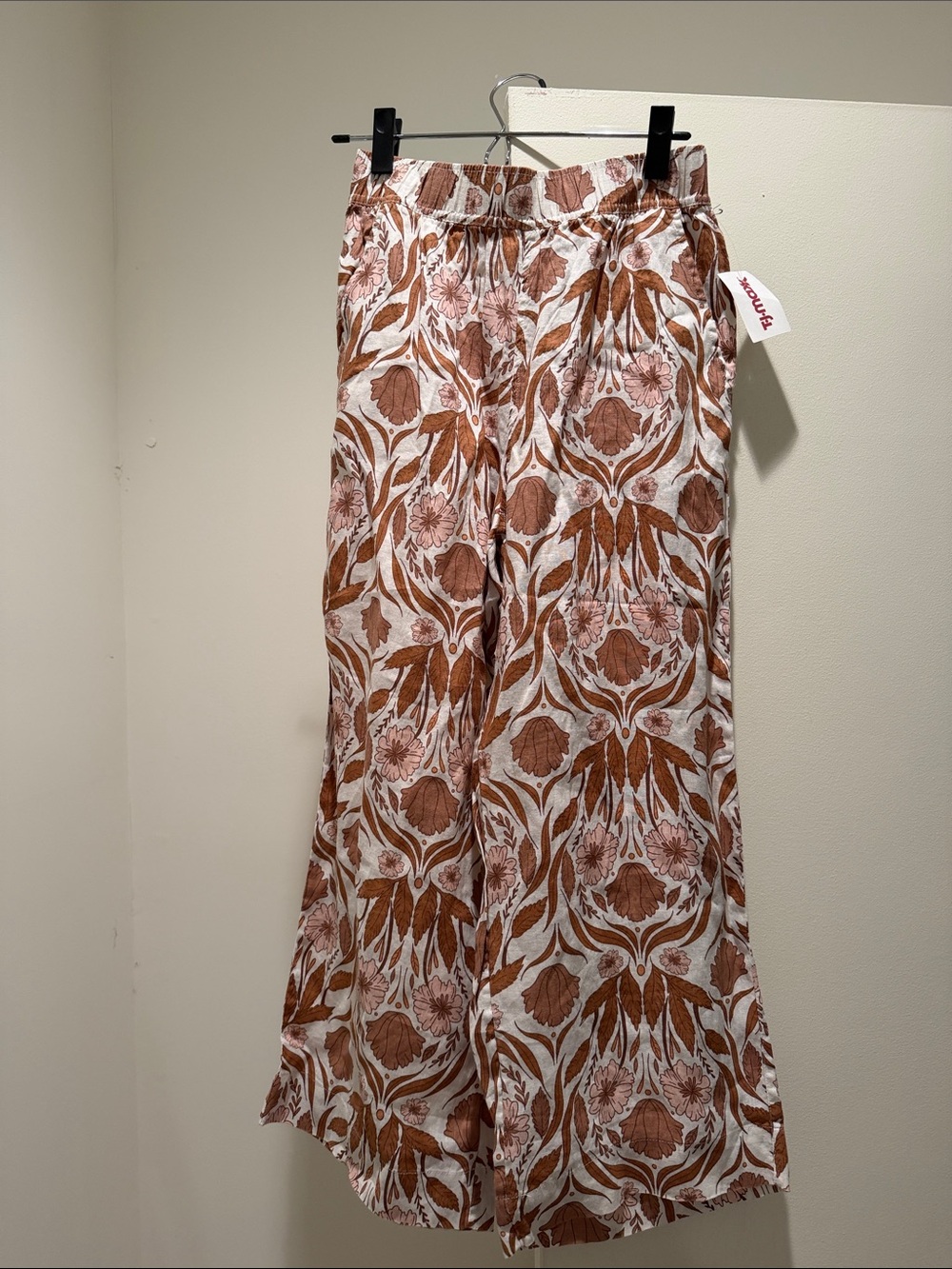 Rachel Zoe White & Brown Floral Cropped Wide-Leg Pants